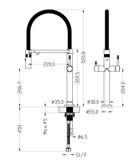 Смеситель для кухни Boheme Uno 115-B с краном для питьевой воды чёрный